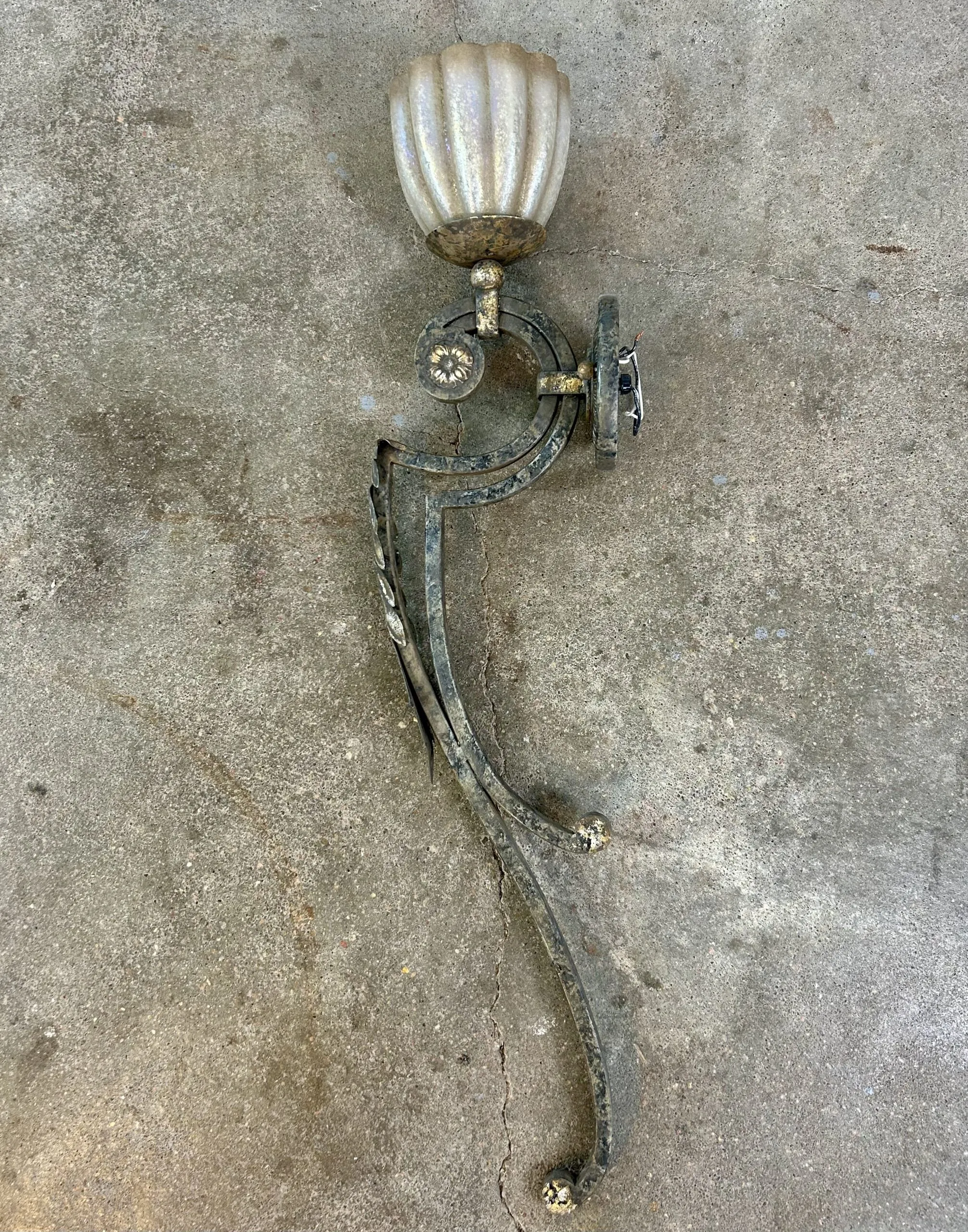 Fine Arts Lamps Wall Light, Frosted, Fluted Glass, Traditional, Iron Frame, Ornate