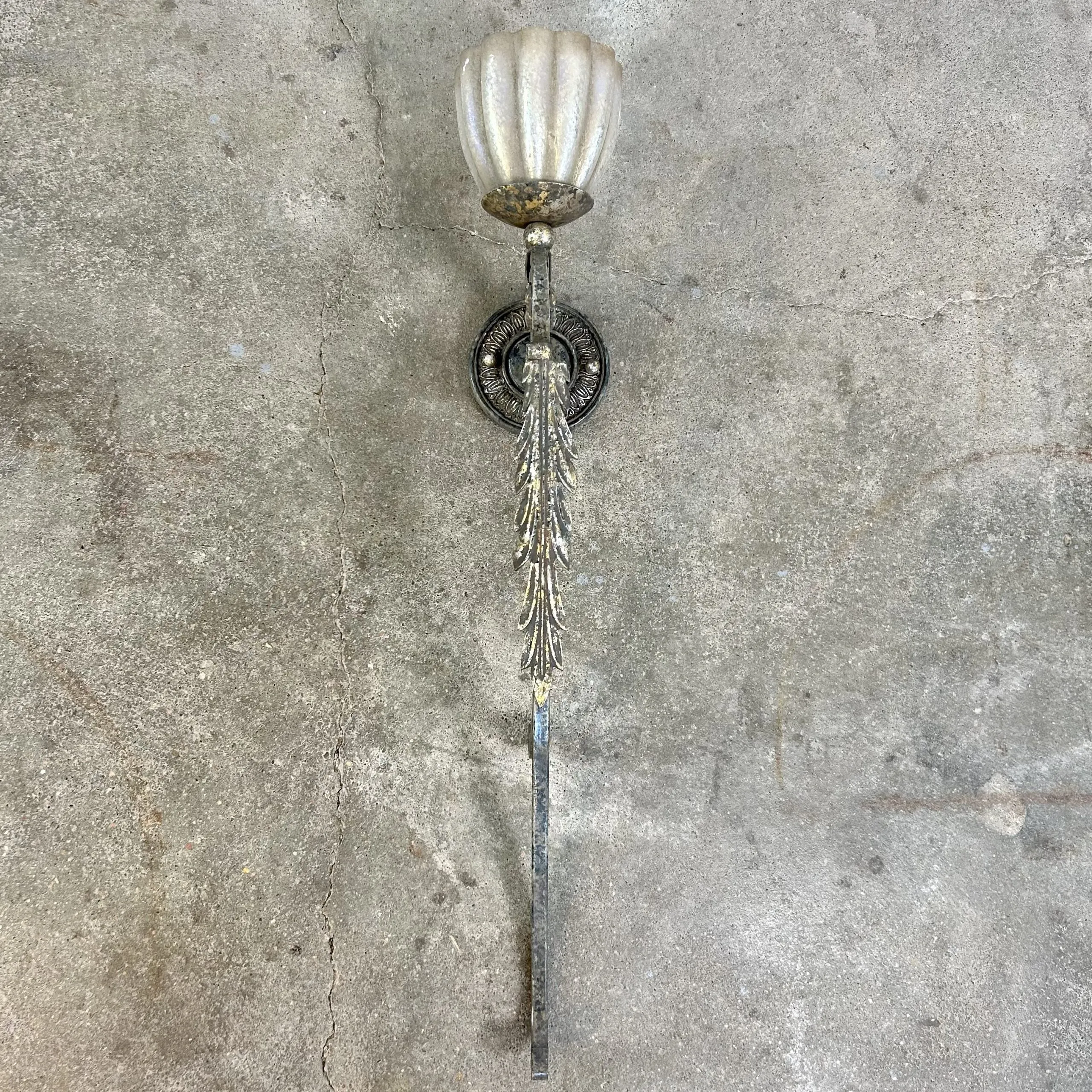 Fine Arts Lamps Wall Light, Frosted, Fluted Glass, Traditional, Iron Frame, Ornate