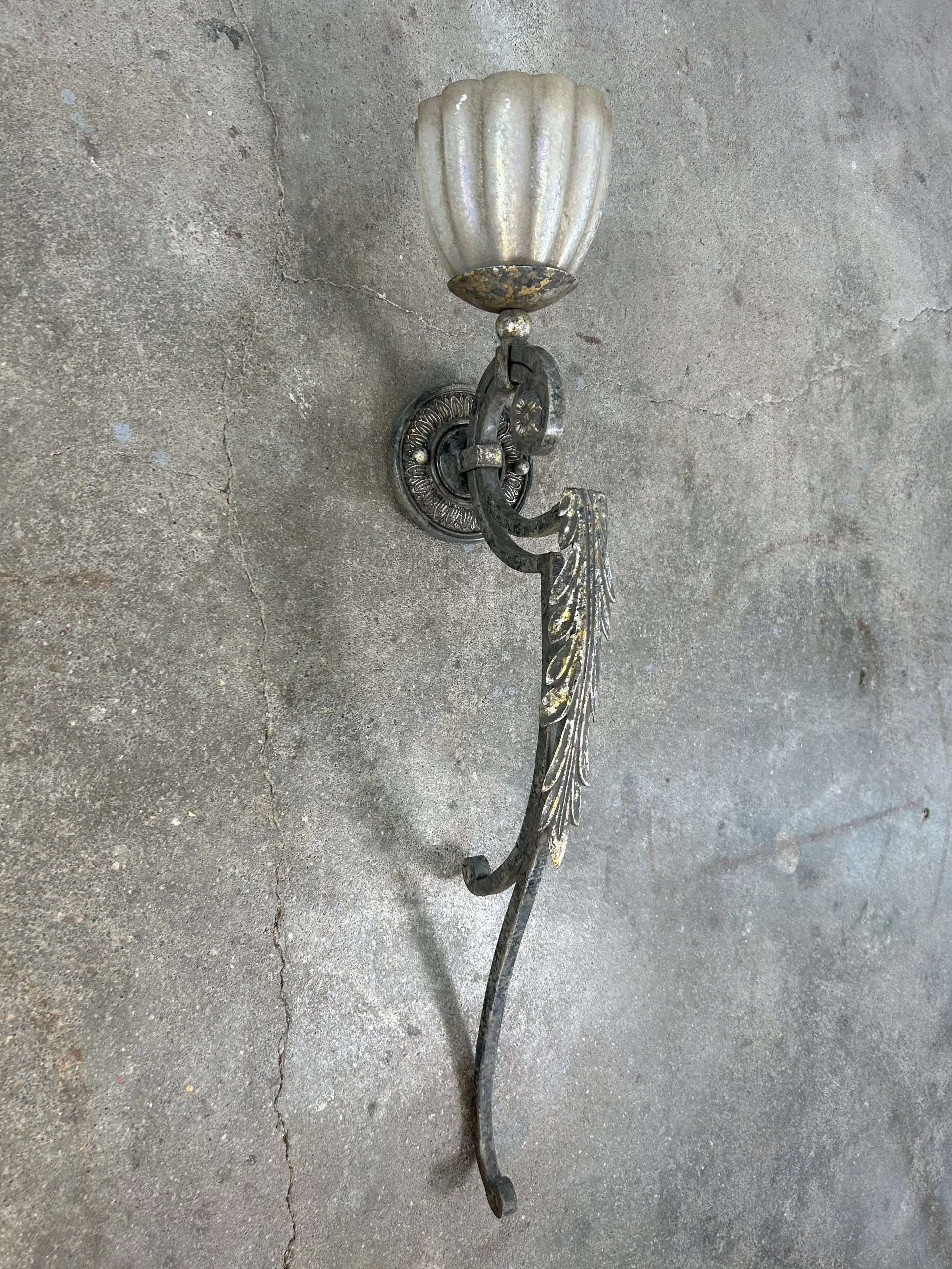 Fine Arts Lamps Wall Light, Frosted, Fluted Glass, Traditional, Iron Frame, Ornate