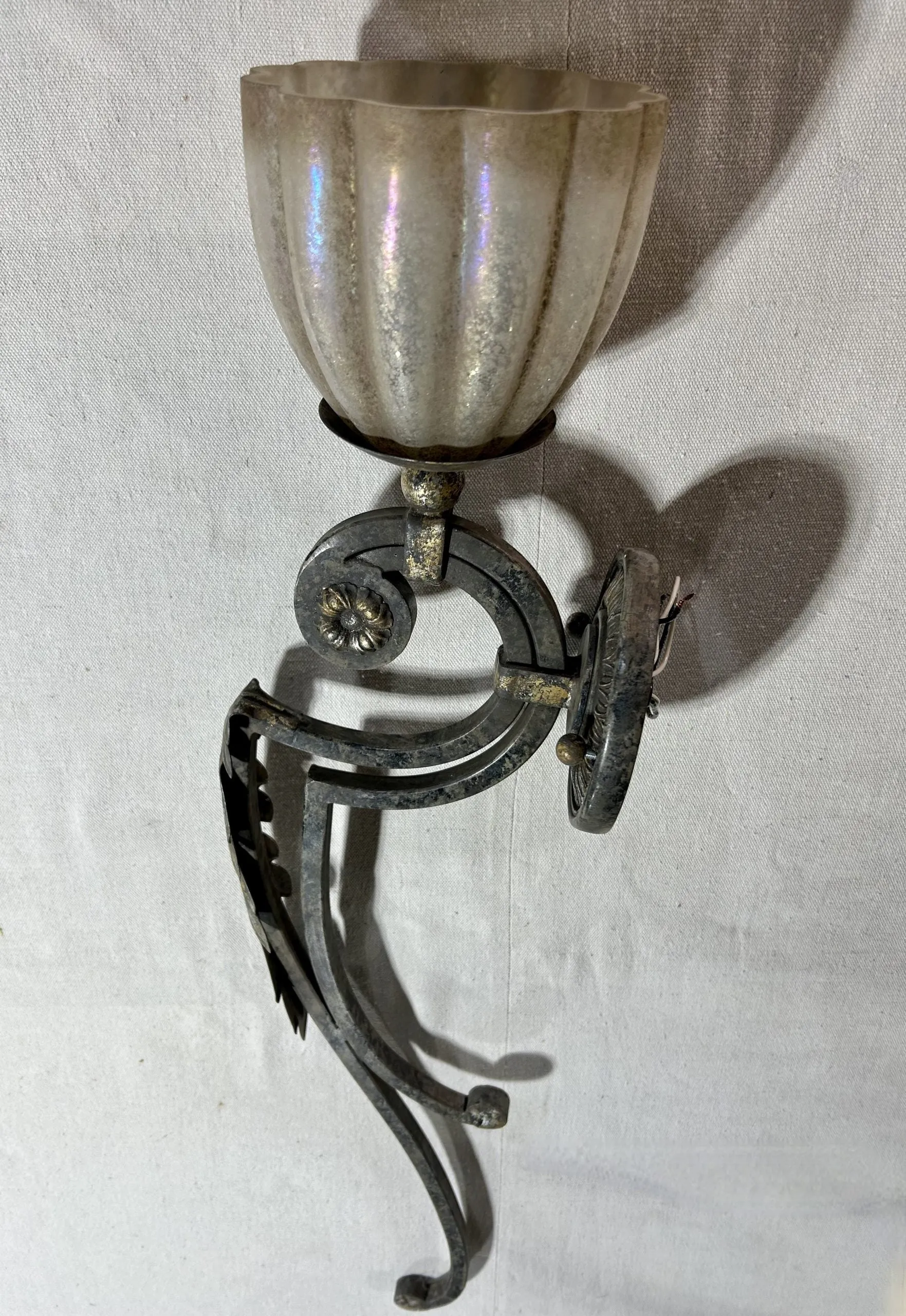 Fine Arts Lamps Wall Light, Frosted, Fluted Glass, Traditional, Iron Frame, Ornate