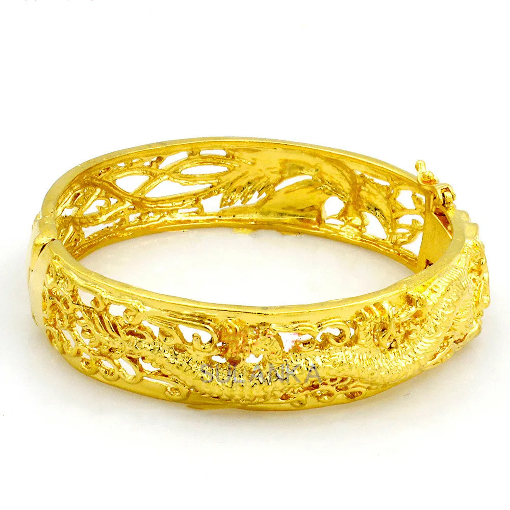 Gold-Plated Hollow Dragon And Phoenix Bracelets Bridal Wedding Jewelry Products Sand Gold-Plated Bracelets Will Not Fade For A Long Time