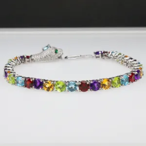 Gorgeous Red Garnet Amethyst Citrine Peridot Sterling Silver Bracelet