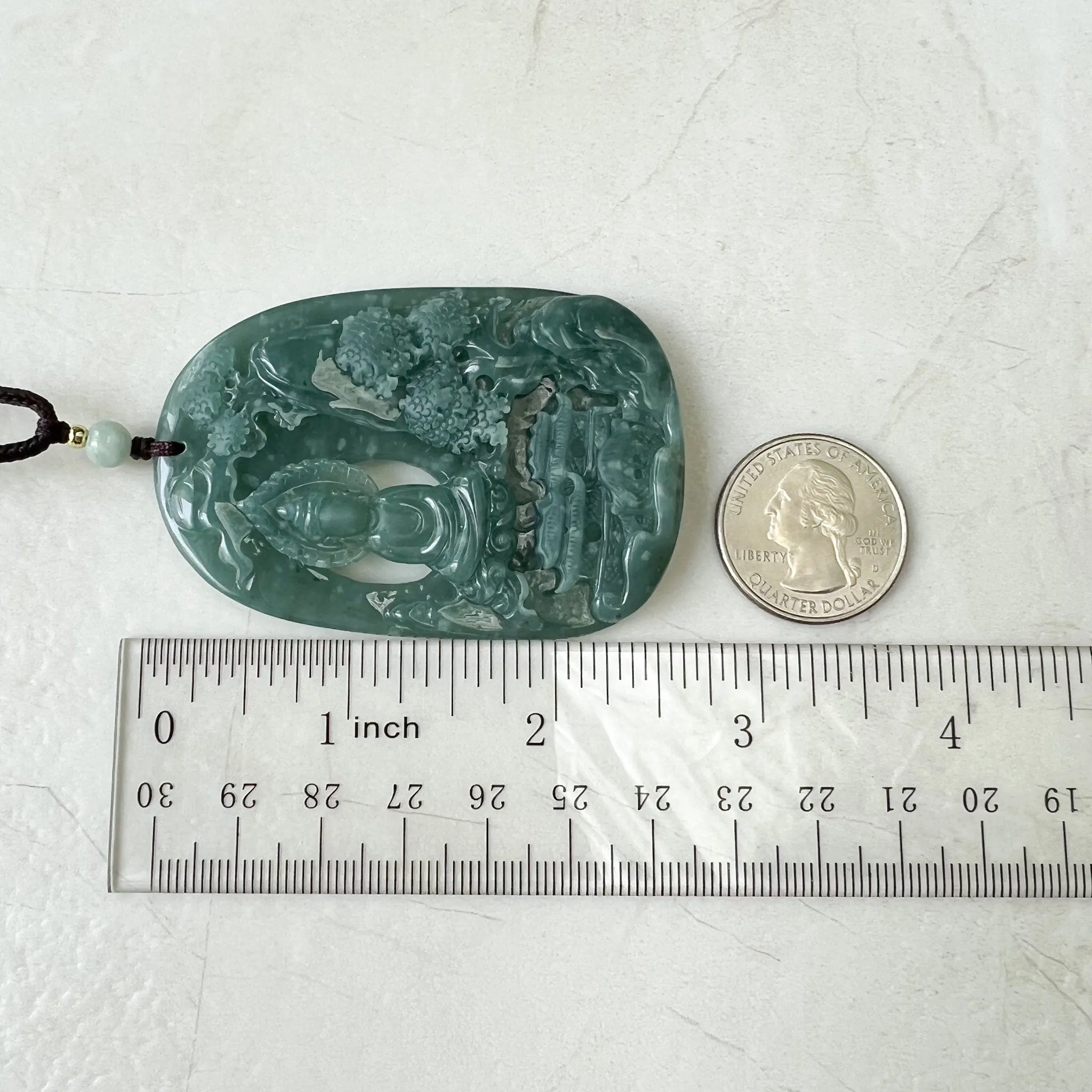 Green Faceless Guan Yin Meditating, Jadeite Jade Avalokiteshvara Hand Carved Pendant Necklace, Quan Am, ZYF-0322-1651918879