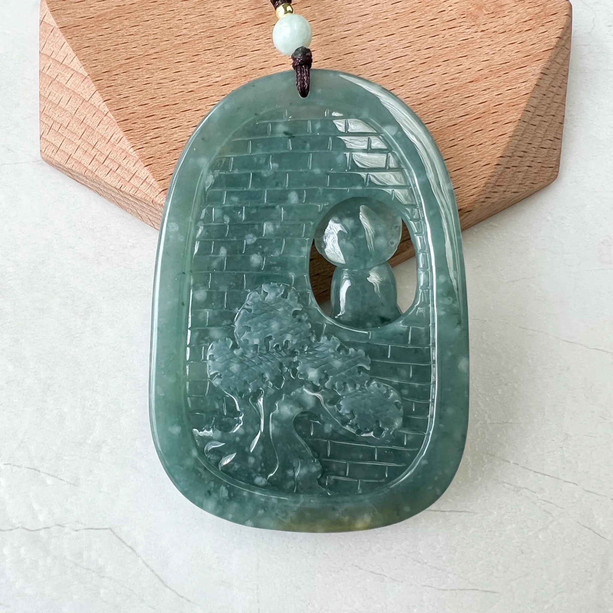 Green Faceless Guan Yin Meditating, Jadeite Jade Avalokiteshvara Hand Carved Pendant Necklace, Quan Am, ZYF-0322-1651918879