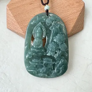 Green Faceless Guan Yin Meditating, Jadeite Jade Avalokiteshvara Hand Carved Pendant Necklace, Quan Am, ZYF-0322-1651918879