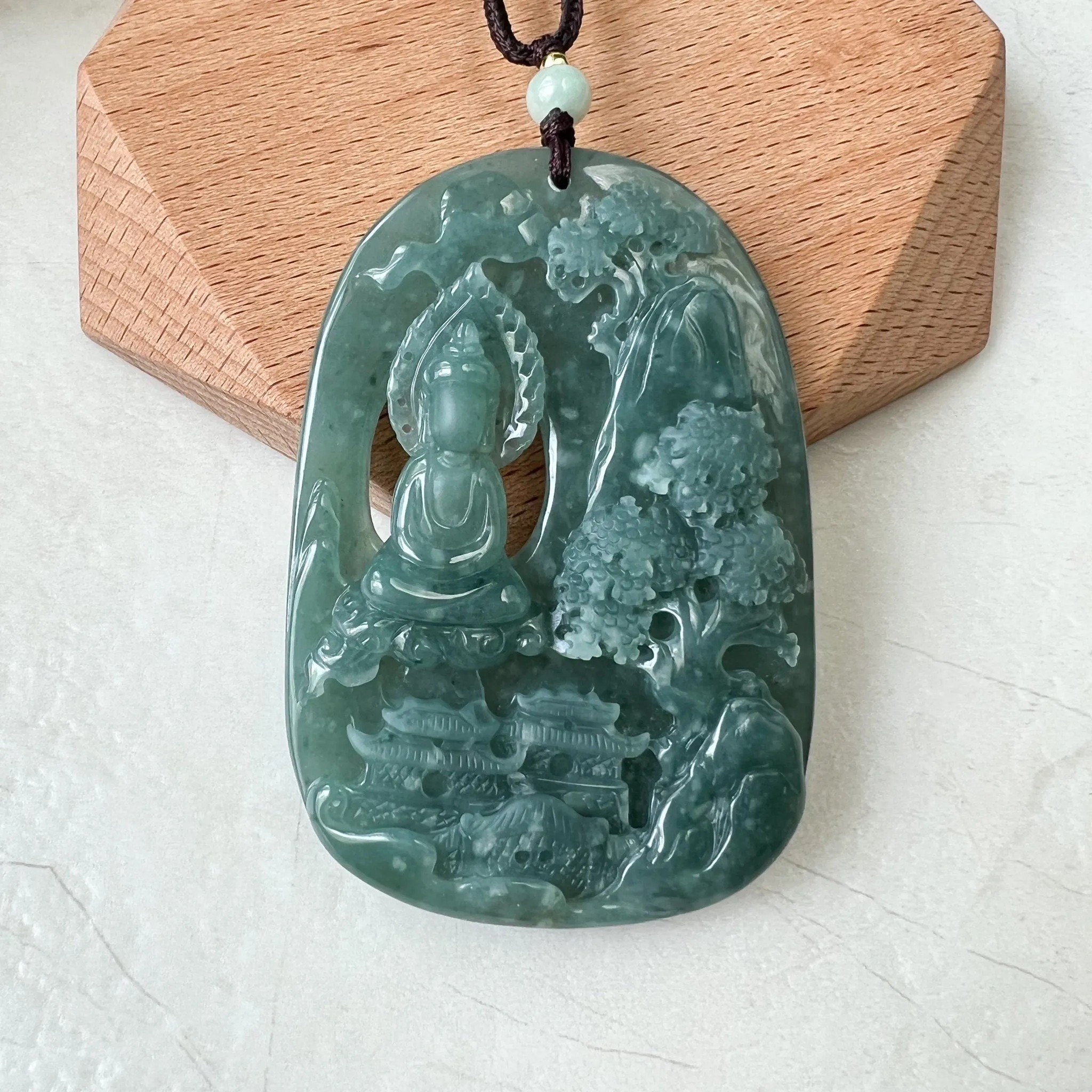Green Faceless Guan Yin Meditating, Jadeite Jade Avalokiteshvara Hand Carved Pendant Necklace, Quan Am, ZYF-0322-1651918879