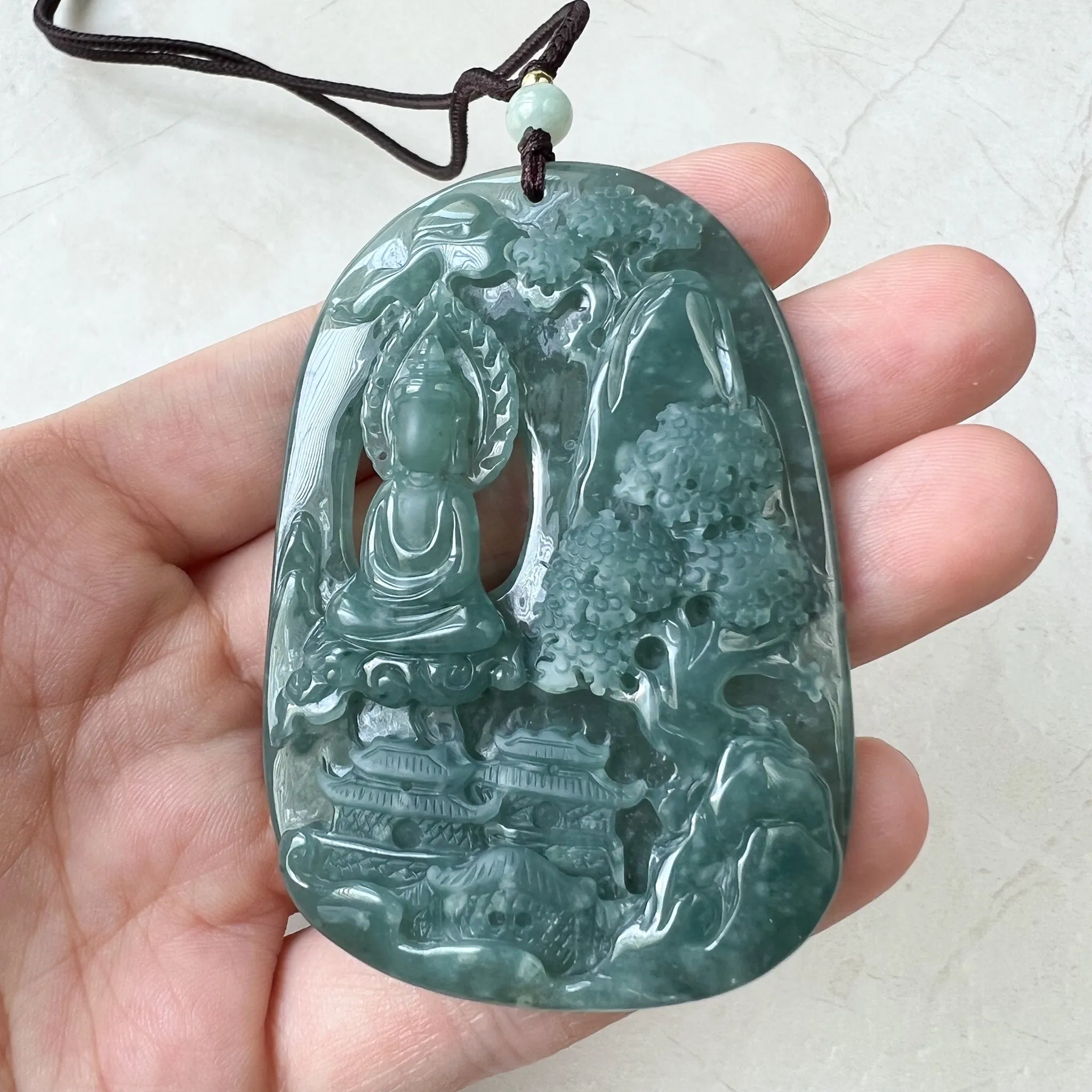 Green Faceless Guan Yin Meditating, Jadeite Jade Avalokiteshvara Hand Carved Pendant Necklace, Quan Am, ZYF-0322-1651918879