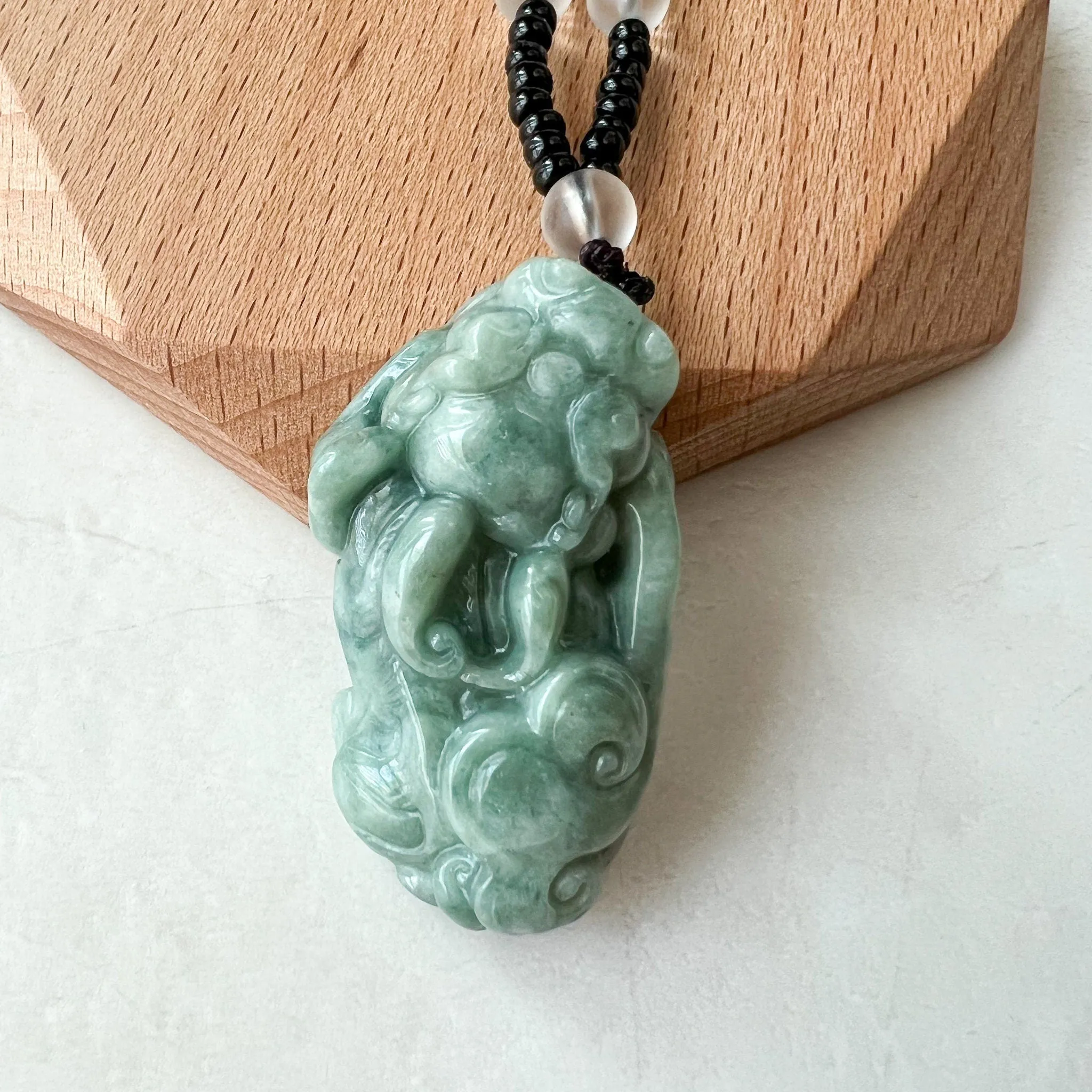 Green Jadeite Jade, Dragon Pixiu Pi Xiu, 貔貅, Left Side Pendant, Dragon Chinese Carved Pendant, YJ-0622-0362012-2