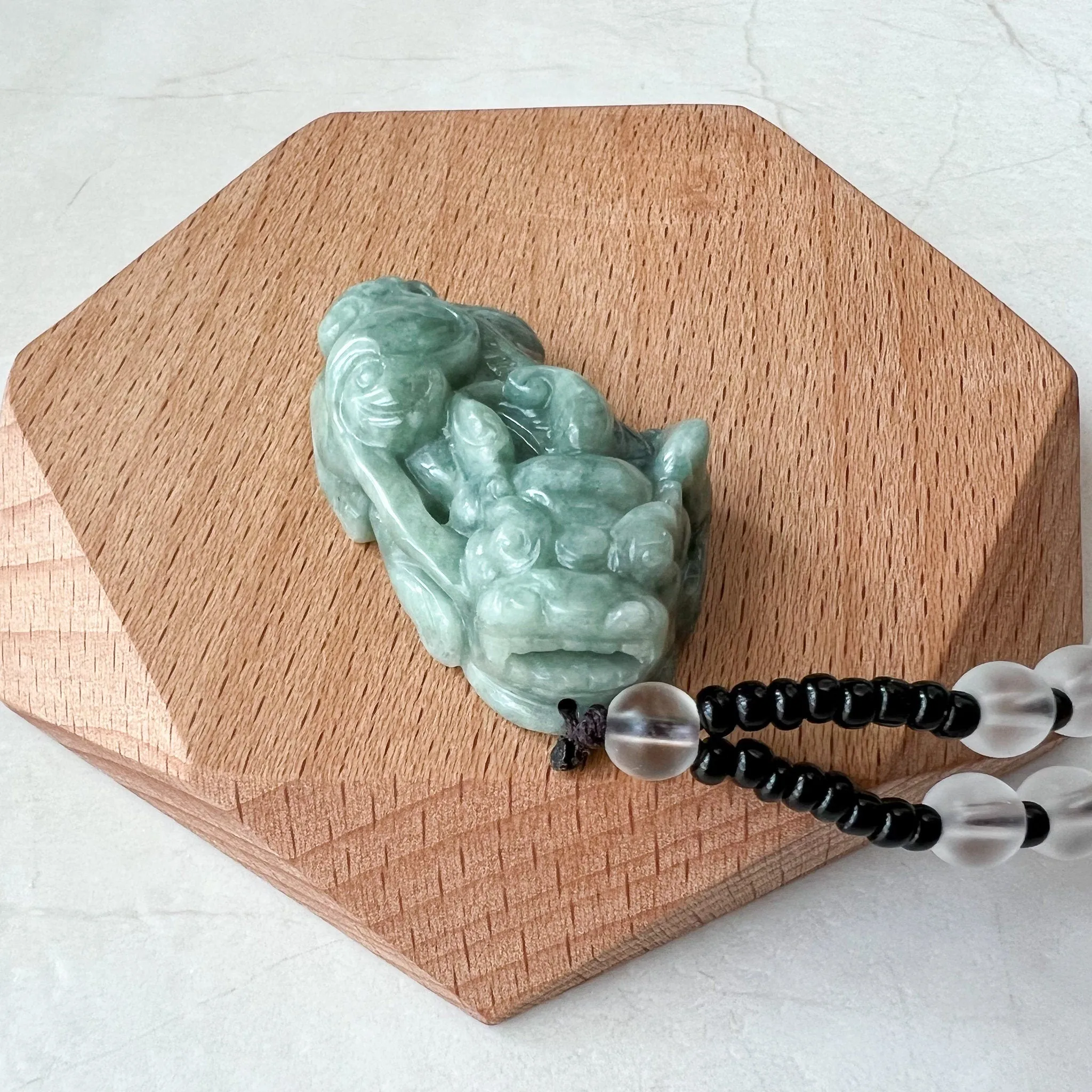 Green Jadeite Jade, Dragon Pixiu Pi Xiu, 貔貅, Left Side Pendant, Dragon Chinese Carved Pendant, YJ-0622-0362012-2
