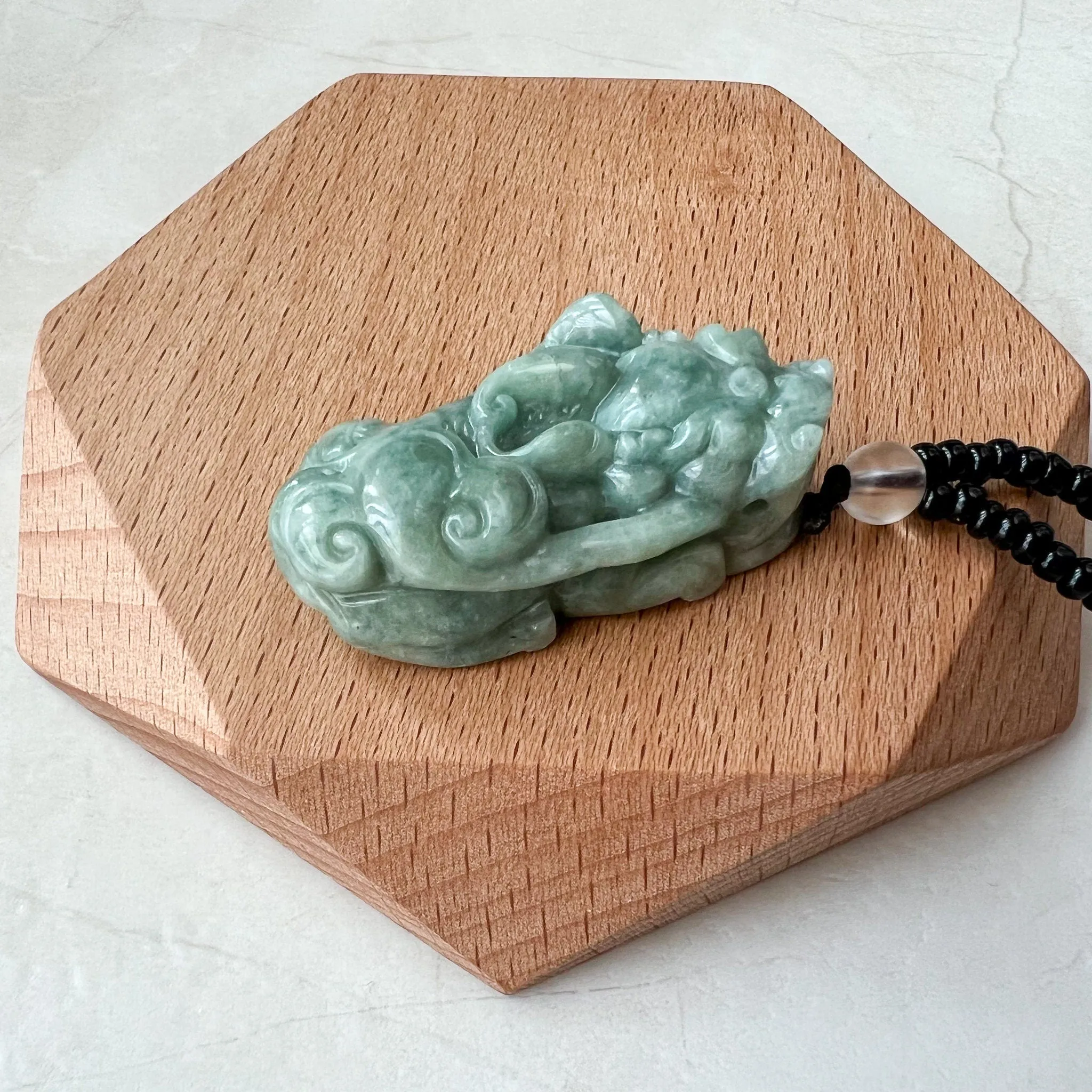 Green Jadeite Jade, Dragon Pixiu Pi Xiu, 貔貅, Left Side Pendant, Dragon Chinese Carved Pendant, YJ-0622-0362012-2