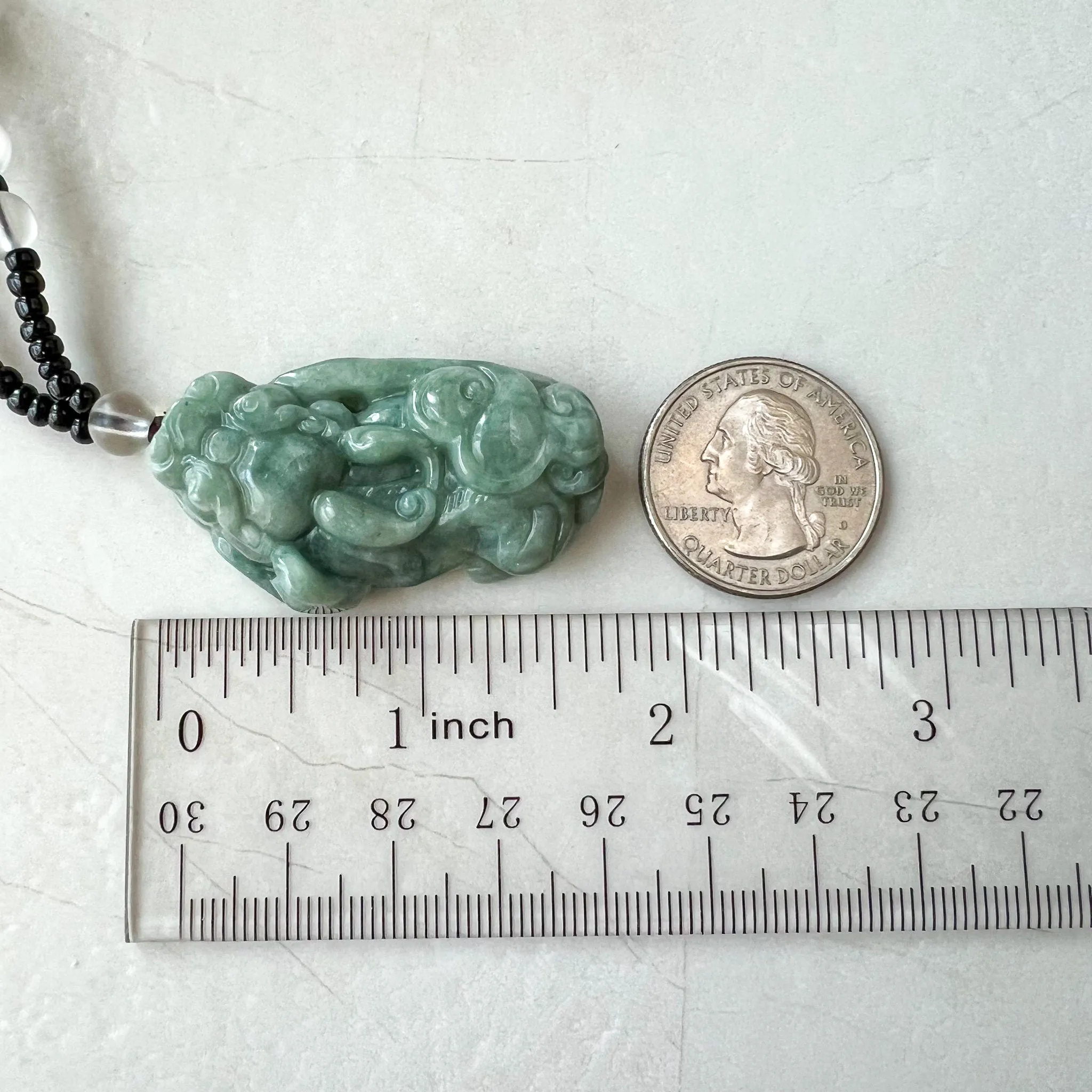 Green Jadeite Jade, Dragon Pixiu Pi Xiu, 貔貅, Left Side Pendant, Dragon Chinese Carved Pendant, YJ-0622-0362012-2