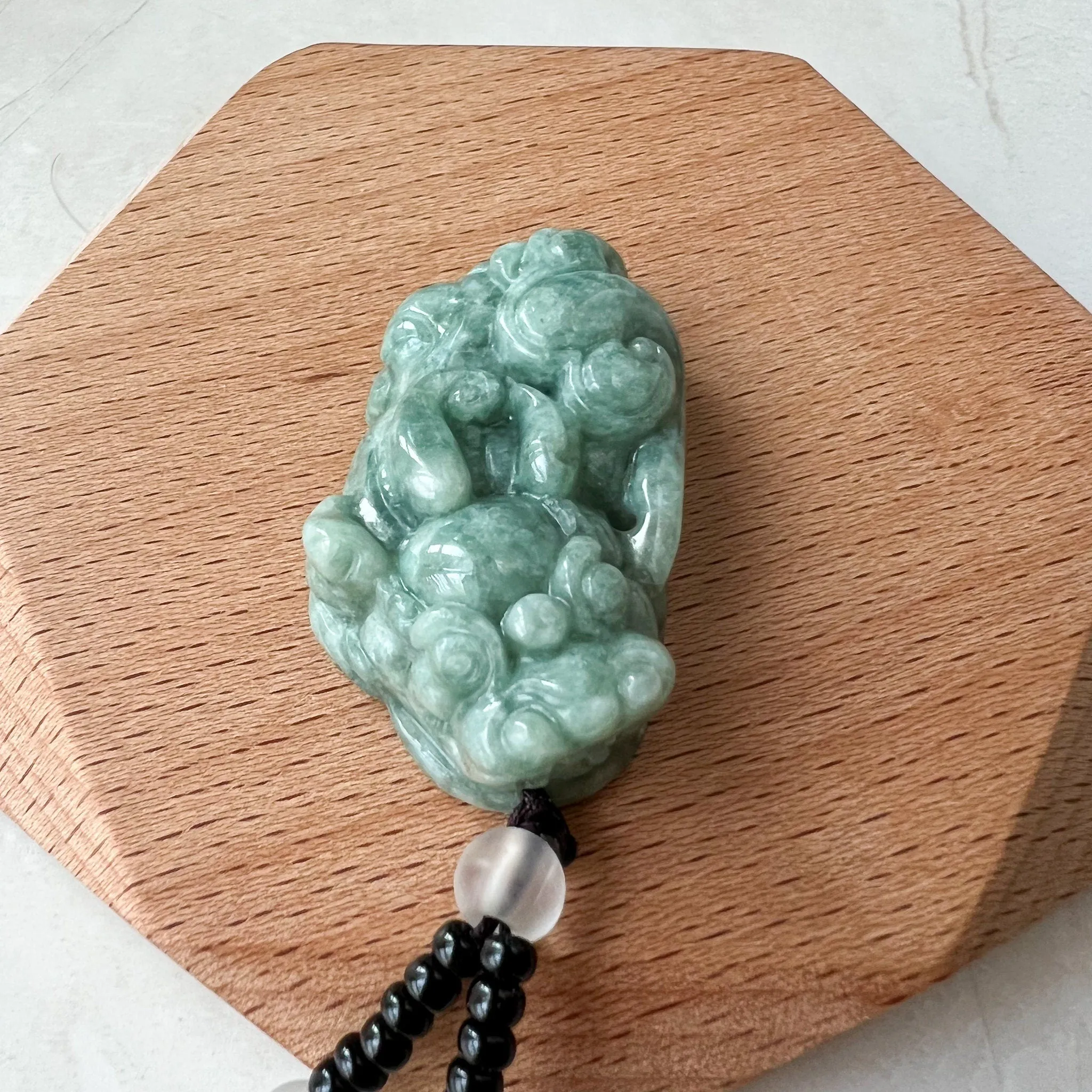 Green Jadeite Jade, Dragon Pixiu Pi Xiu, 貔貅, Right Side Pendant, Dragon Chinese Carved Pendant, YJ-0622-0362012-1