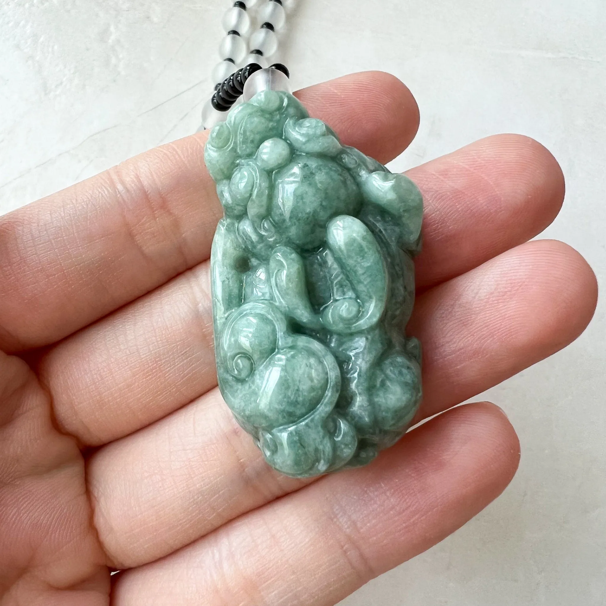 Green Jadeite Jade, Dragon Pixiu Pi Xiu, 貔貅, Right Side Pendant, Dragon Chinese Carved Pendant, YJ-0622-0362012-1