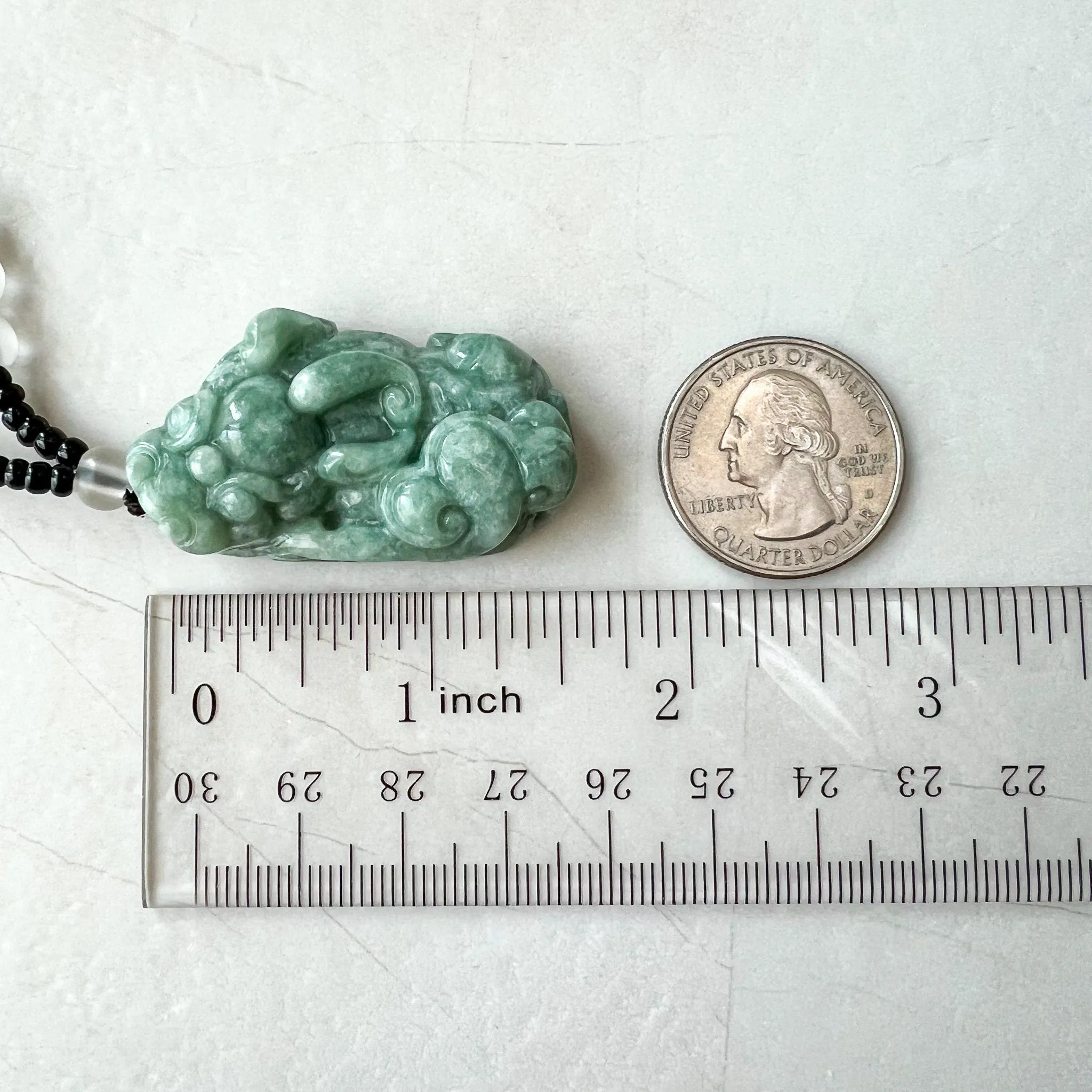 Green Jadeite Jade, Dragon Pixiu Pi Xiu, 貔貅, Right Side Pendant, Dragon Chinese Carved Pendant, YJ-0622-0362012-1