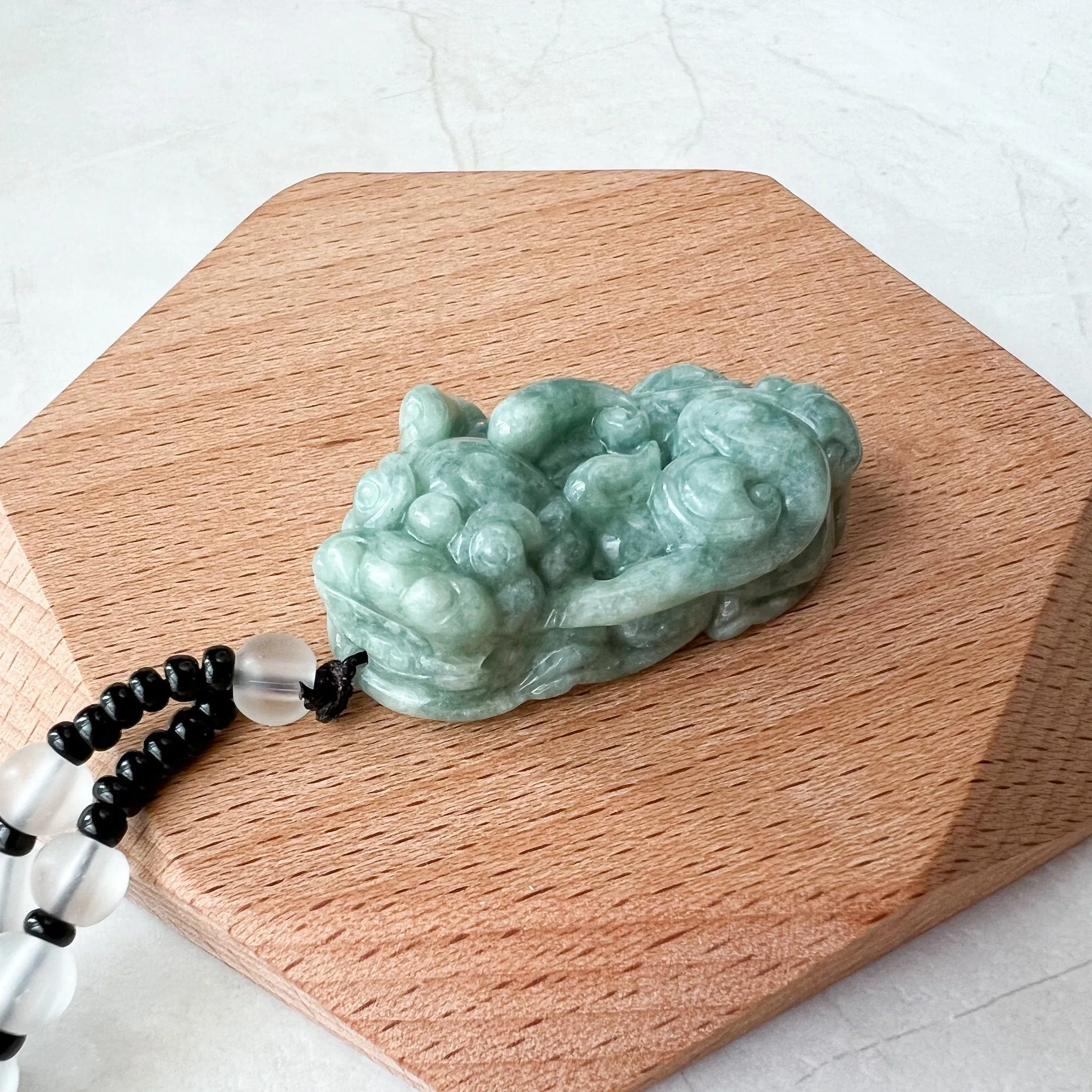 Green Jadeite Jade, Dragon Pixiu Pi Xiu, 貔貅, Right Side Pendant, Dragon Chinese Carved Pendant, YJ-0622-0362012-1
