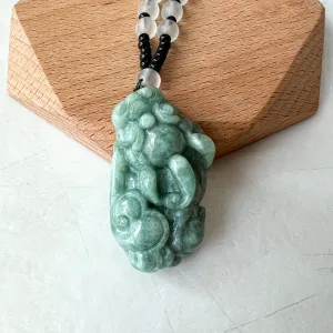 Green Jadeite Jade, Dragon Pixiu Pi Xiu, 貔貅, Right Side Pendant, Dragon Chinese Carved Pendant, YJ-0622-0362012-1
