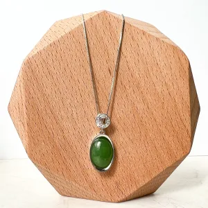 Green Nephrite Jade Cabochon Sterling Silver Pendant Necklace, YS-0422-1668699061