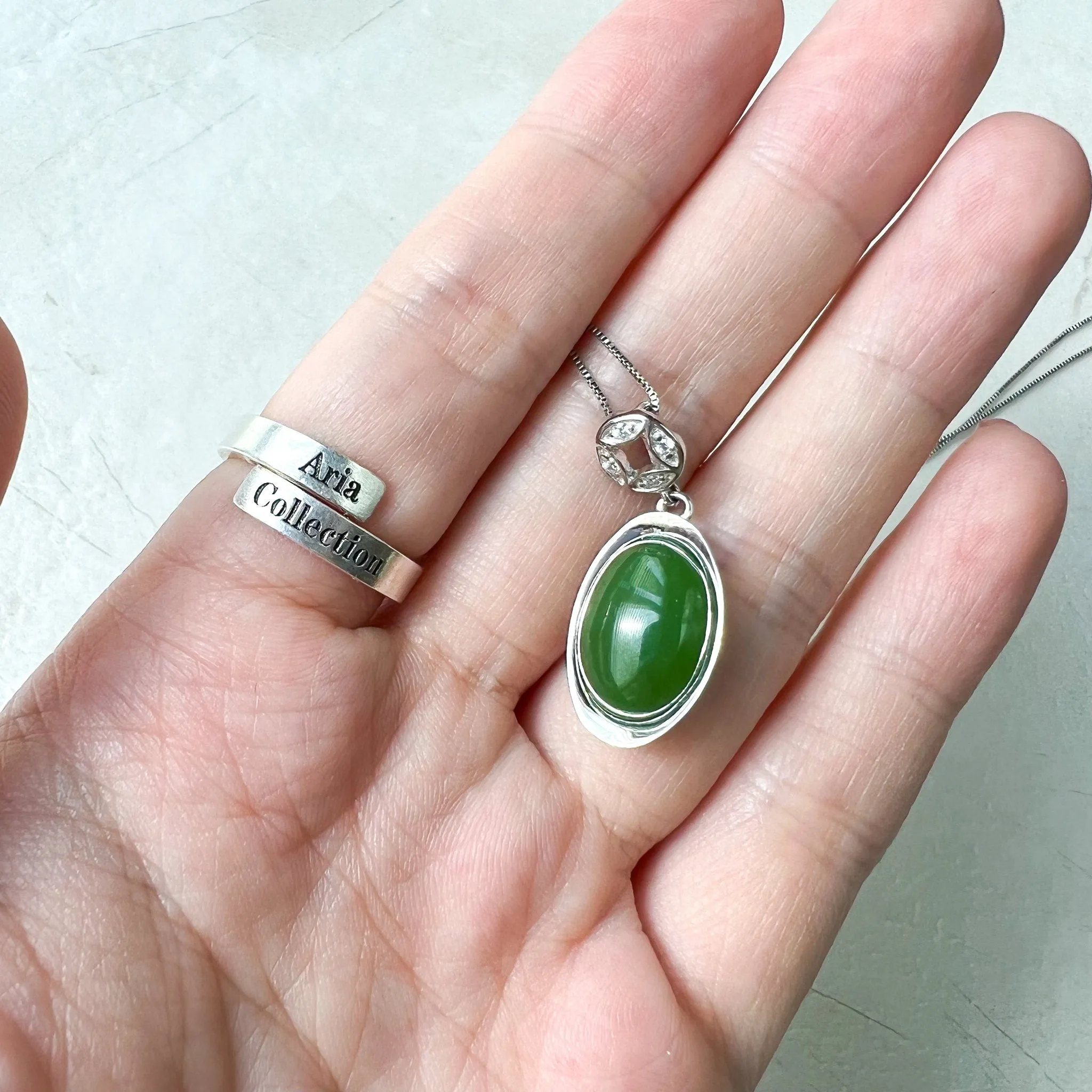 Green Nephrite Jade Cabochon Sterling Silver Pendant Necklace, YS-0422-1668699061