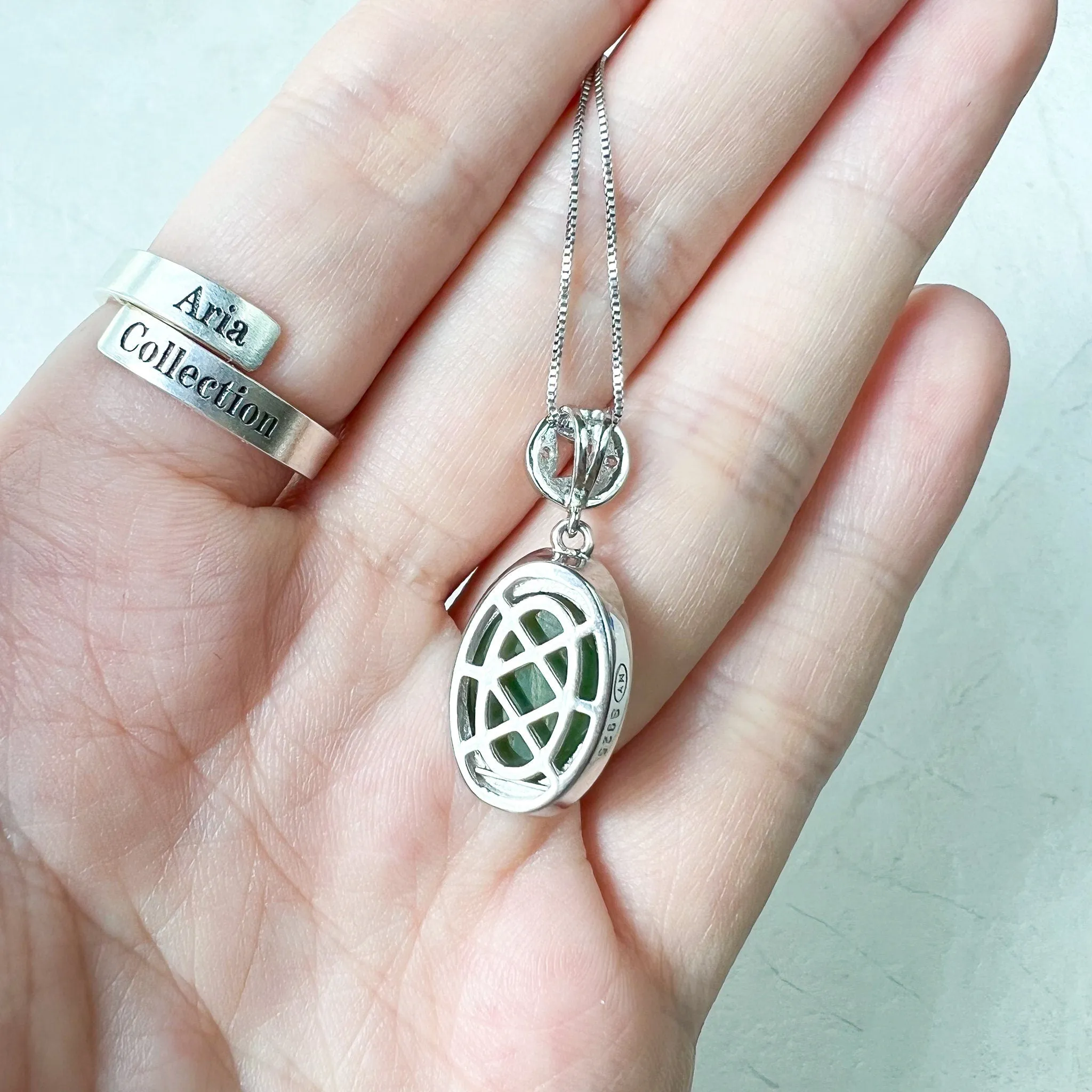Green Nephrite Jade Cabochon Sterling Silver Pendant Necklace, YS-0422-1668699061