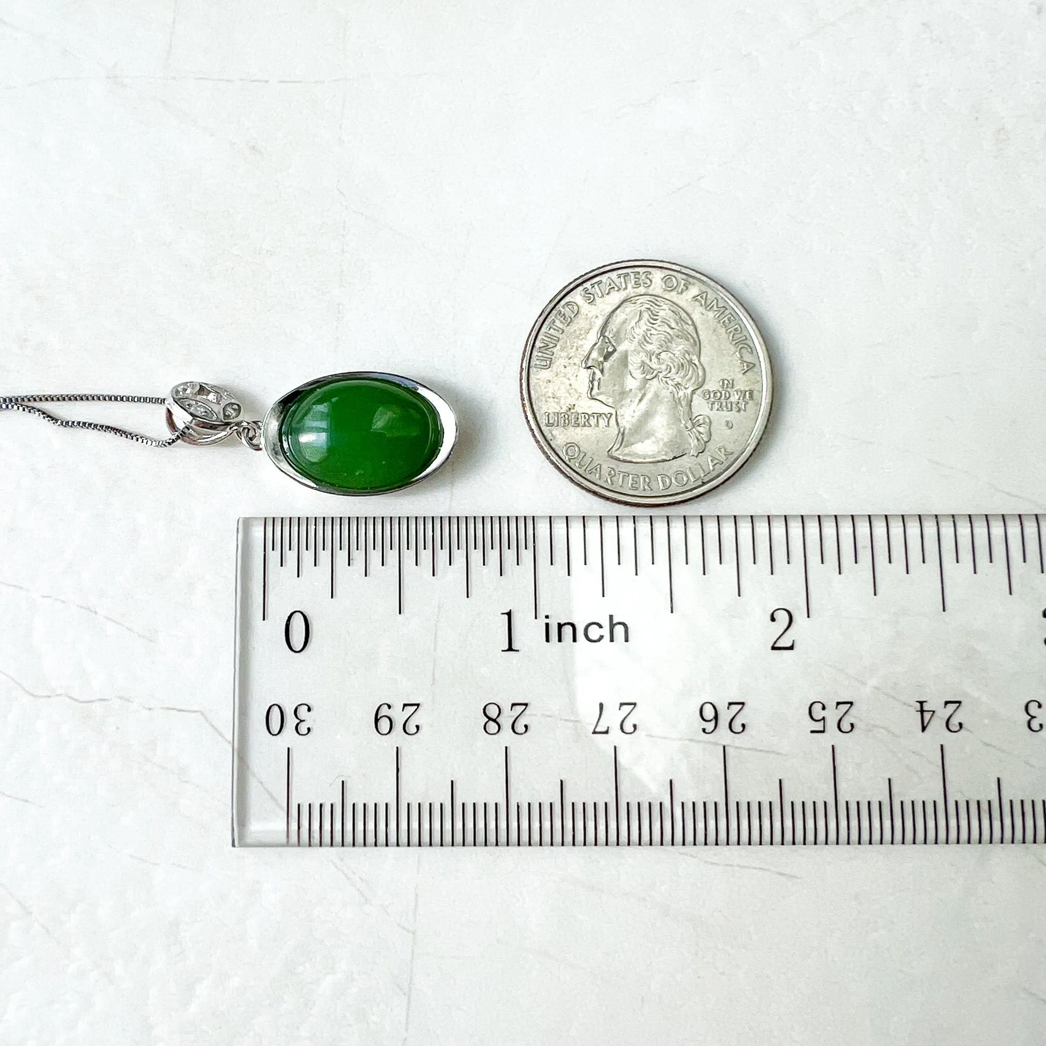 Green Nephrite Jade Cabochon Sterling Silver Pendant Necklace, YS-0422-1668699061