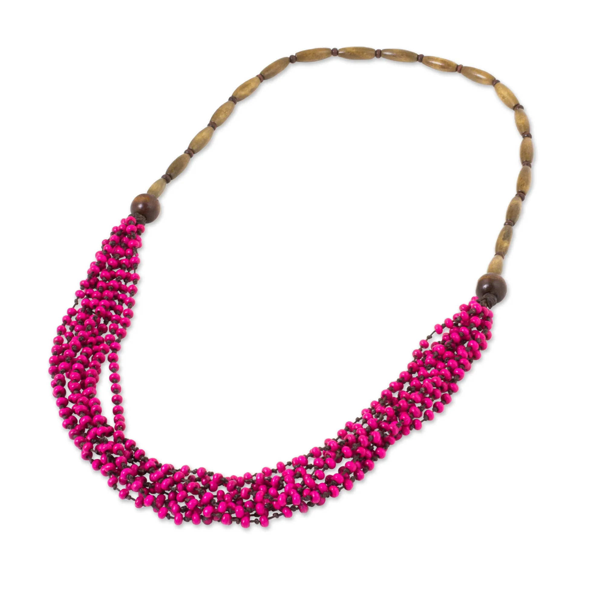 Hot Pink Wood Beaded Necklaced Handcrafted in Thailand - Pink Muse | NOVICA