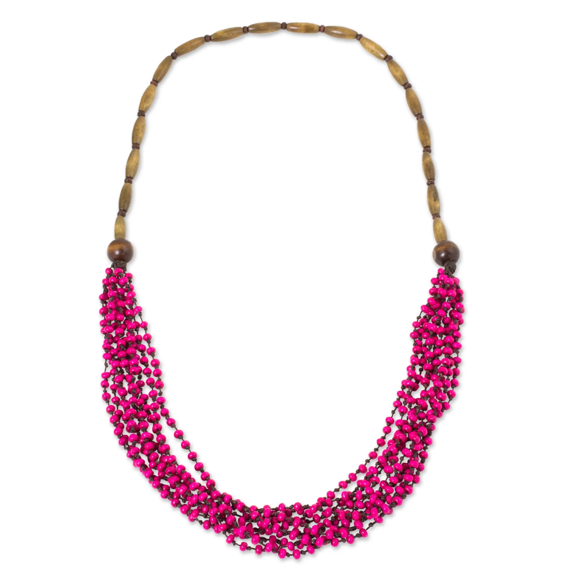 Hot Pink Wood Beaded Necklaced Handcrafted in Thailand - Pink Muse | NOVICA