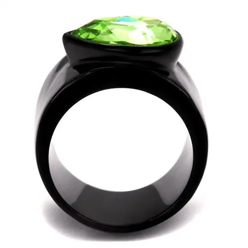IP Black(Ion Plating) Stainless Steel Ring with Top Grade Crystal in Peridot for Women Style TK1363J