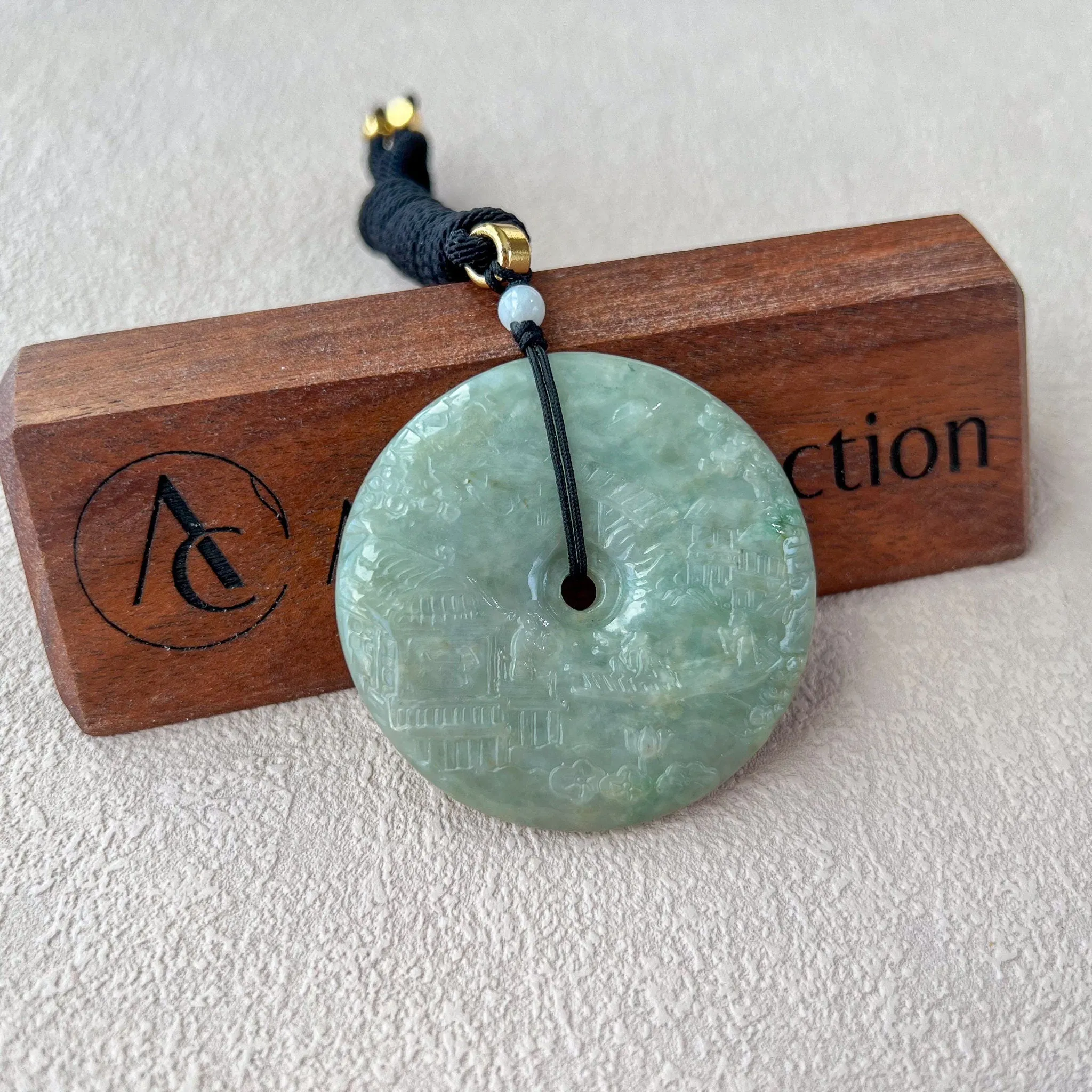 Jadeite Jade Landscape Mountain Forest River Scenery, Green Jade Hand Carved Pendant Necklace, YJ-0422-0330271