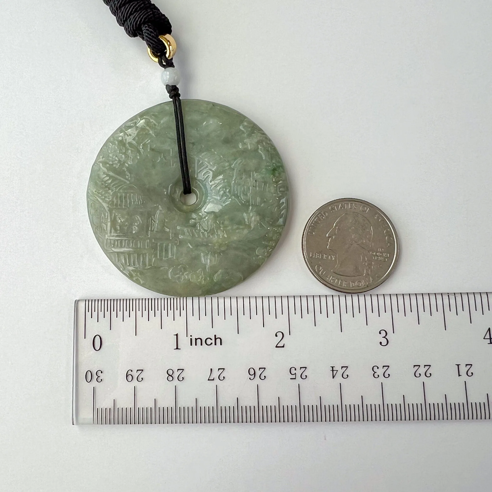 Jadeite Jade Landscape Mountain Forest River Scenery, Green Jade Hand Carved Pendant Necklace, YJ-0422-0330271