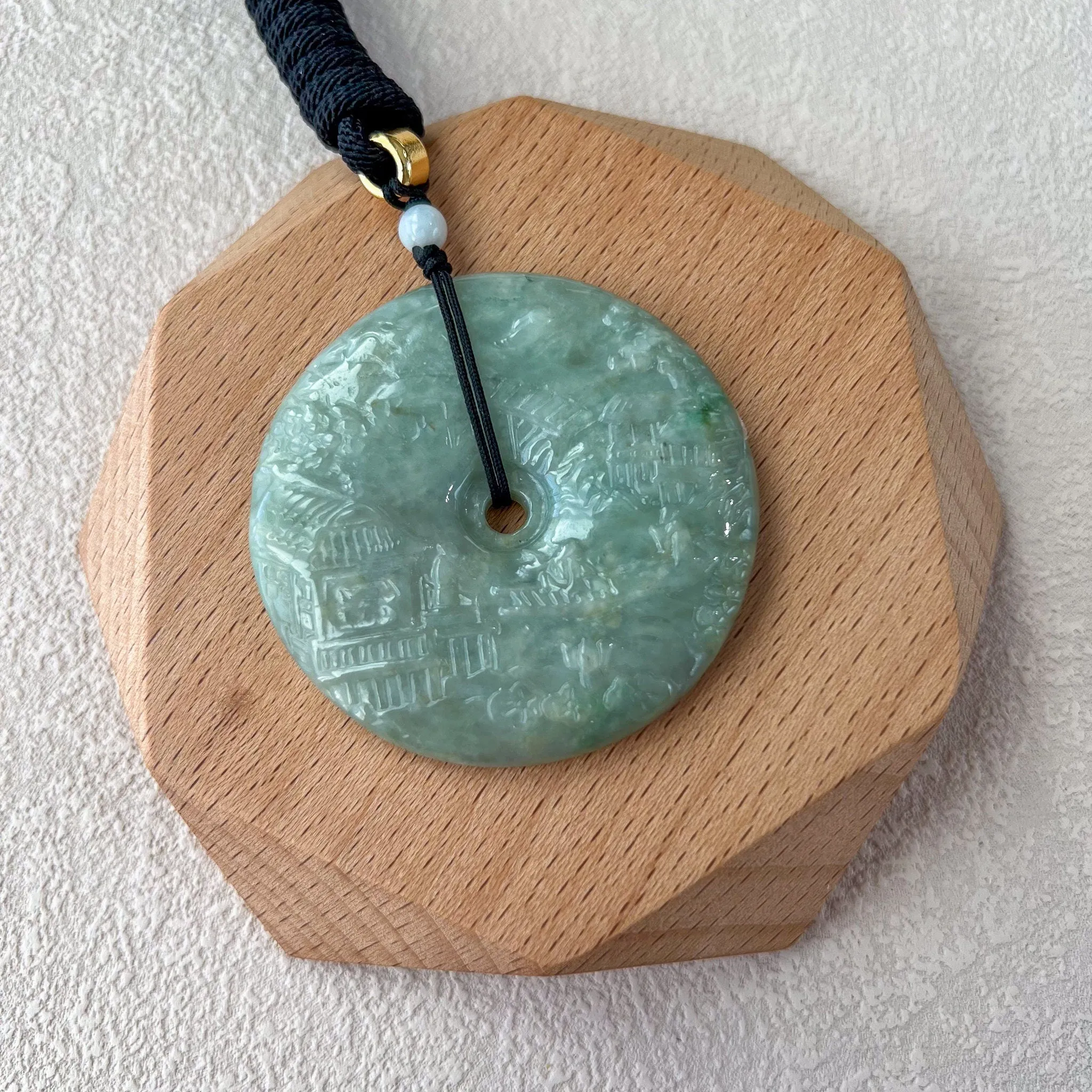 Jadeite Jade Landscape Mountain Forest River Scenery, Green Jade Hand Carved Pendant Necklace, YJ-0422-0330271