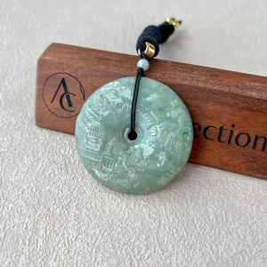 Jadeite Jade Landscape Mountain Forest River Scenery, Green Jade Hand Carved Pendant Necklace, YJ-0422-0330271