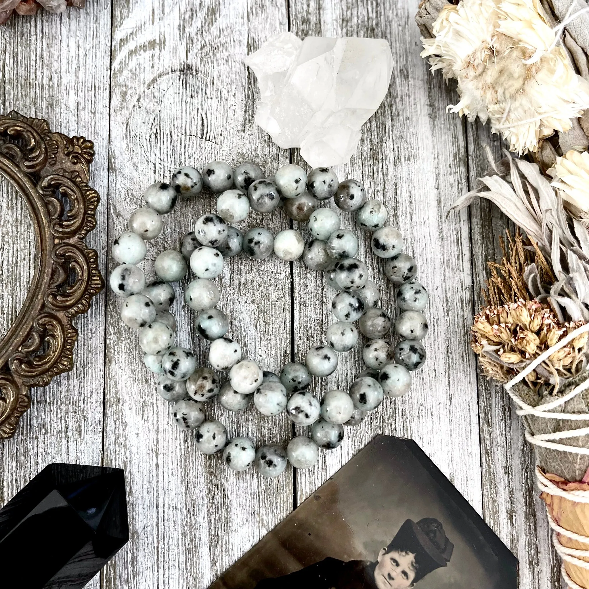 Kiwi Jasper Crystal Beaded Stretch Bracelet