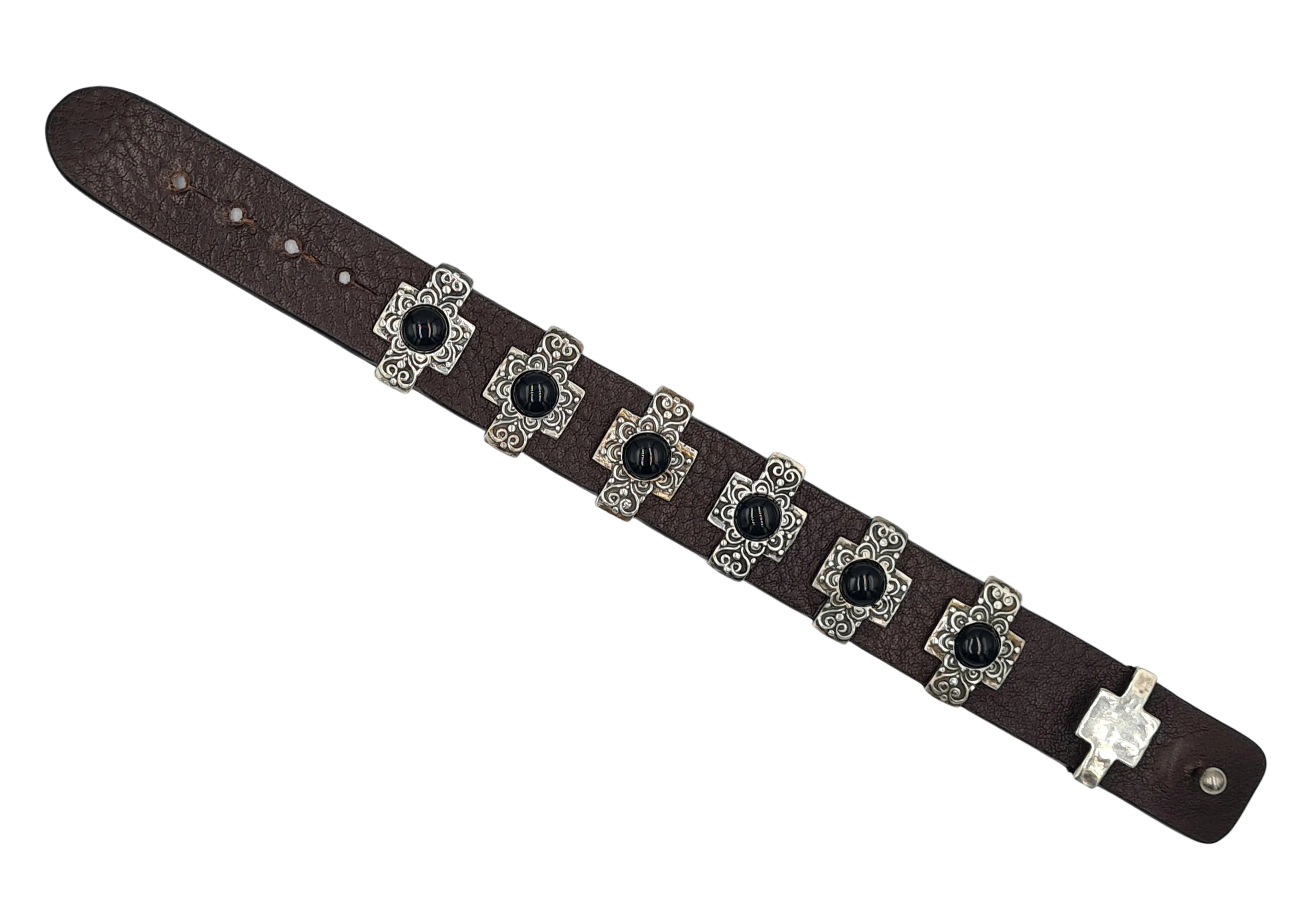 LEATHER BRACELET SILVER AND ONYX