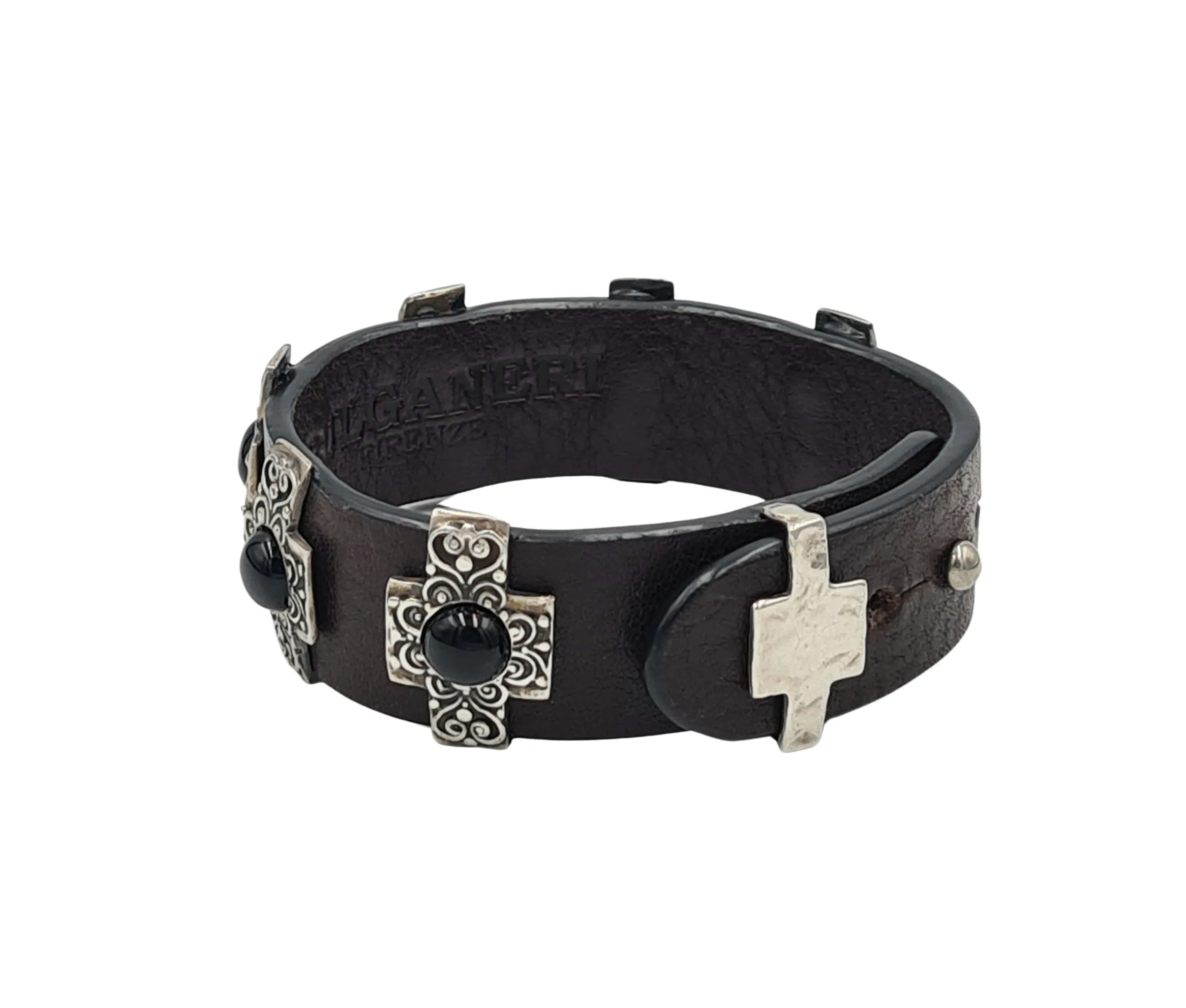 LEATHER BRACELET SILVER AND ONYX