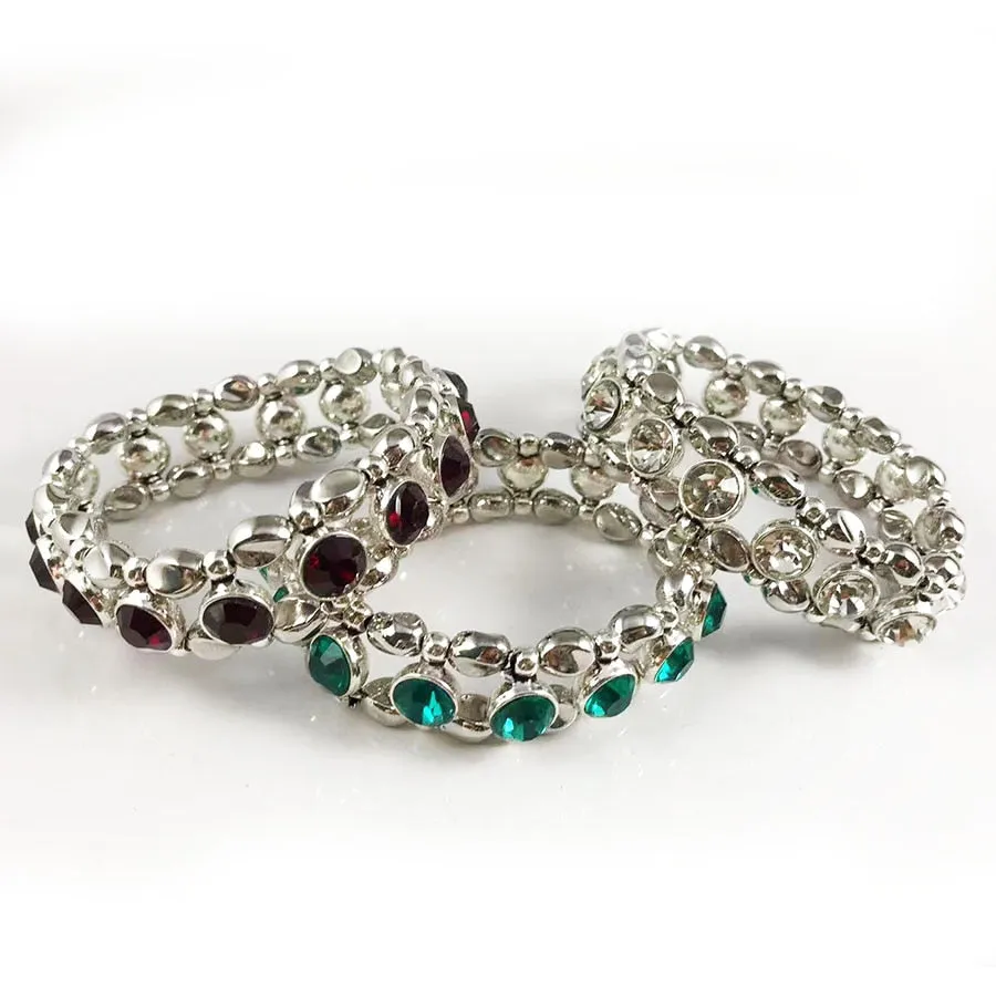 Luxury Fashion Bracelet for Women Inlaid Crystal  Punk Personality Wide Color Elastic Bracelet