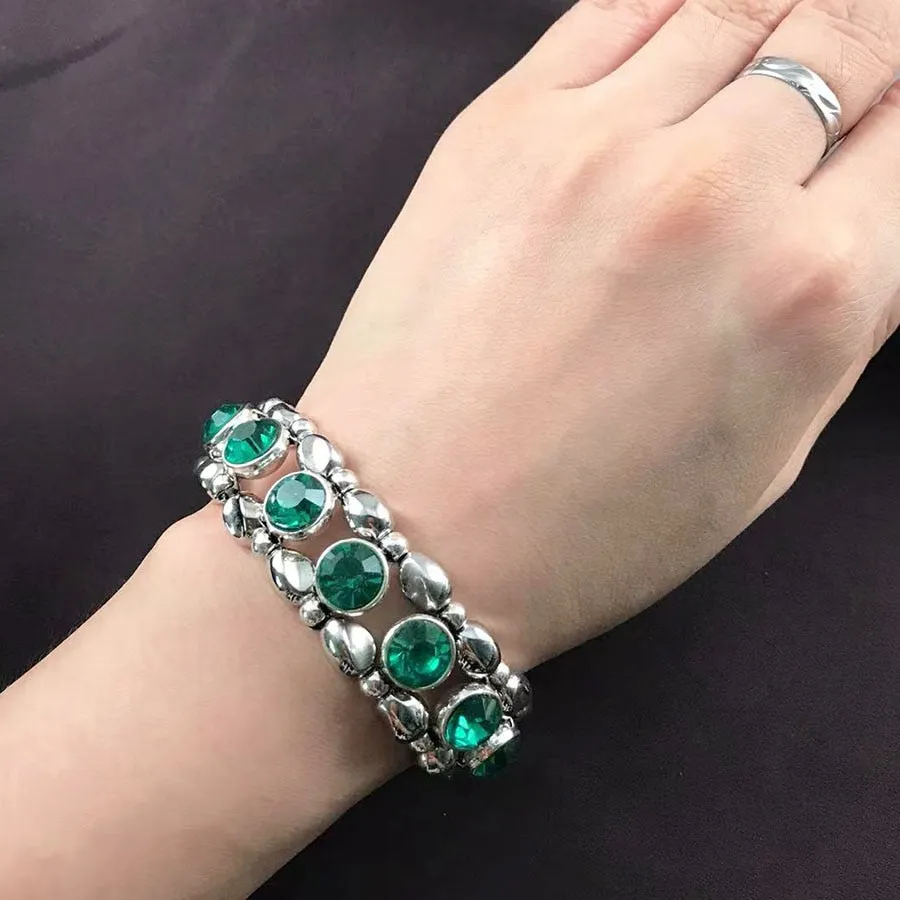 Luxury Fashion Bracelet for Women Inlaid Crystal  Punk Personality Wide Color Elastic Bracelet