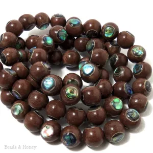 Magkuno Wood with Abalone Shell Inlay Round 12mm (8 Inch Strand)