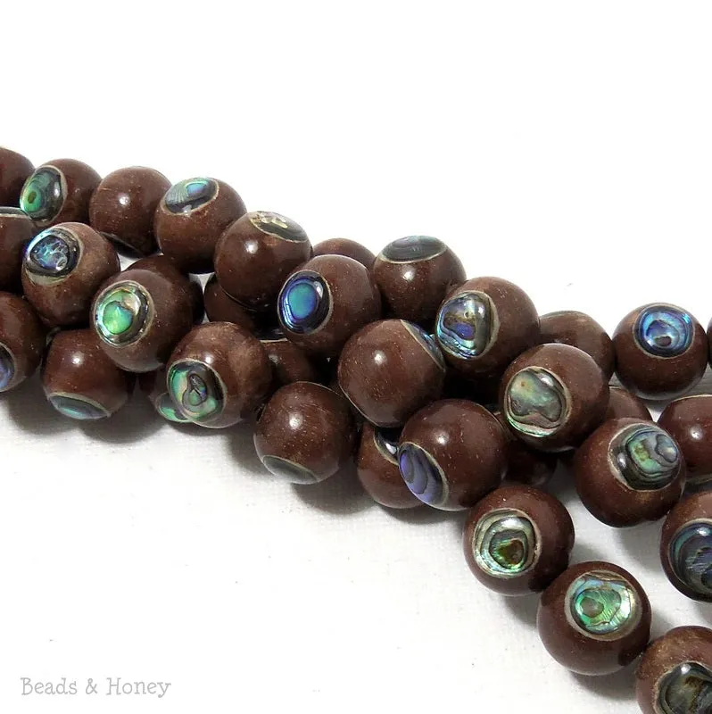 Magkuno Wood with Abalone Shell Inlay Round 12mm (8 Inch Strand)