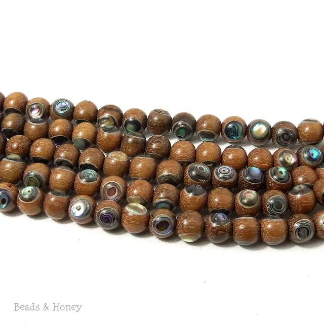 Magkuno Wood with Abalone Shell Inlay Round 8mm (8 Inch Strand)