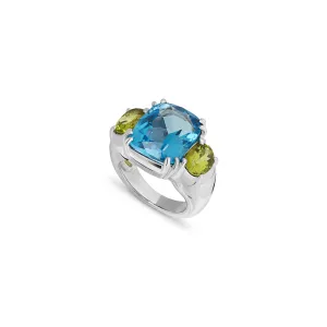 Maxi Chaos Ring in 18ct White Gold with Blue Topaz and Peridot