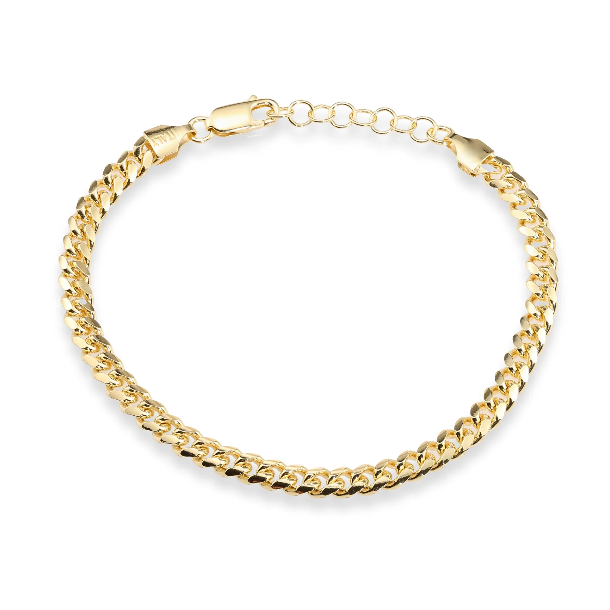 Miami Cuban Bracelet Dipped in 14k Yellow Gold, Solid Bracelet Available in 8 Inches or Adjustable Length 7 - 8 inches, Made In Italy in Sterling Silver