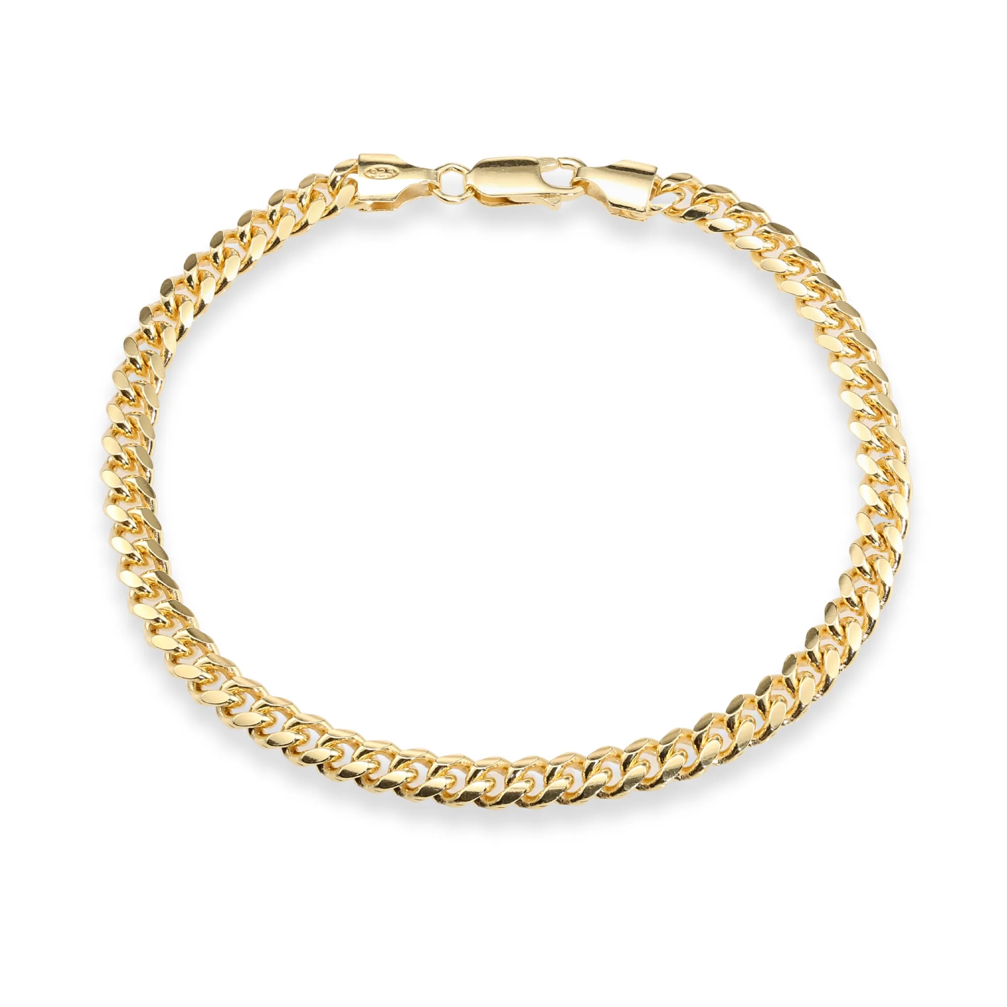 Miami Cuban Bracelet Dipped in 14k Yellow Gold, Solid Bracelet Available in 8 Inches or Adjustable Length 7 - 8 inches, Made In Italy in Sterling Silver