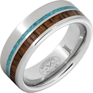 National Pastime Collection Serinium® Ring with Hickory Vintage Baseball Bat Wood and Turquoise Inlays