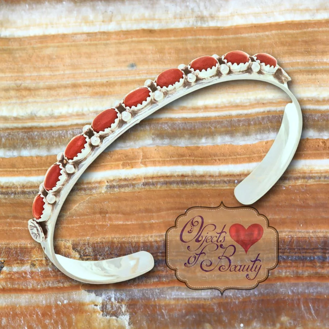 Navajo Coral Silver Cuff Bracelet | Yellowstone Spirit Southwestern Collection