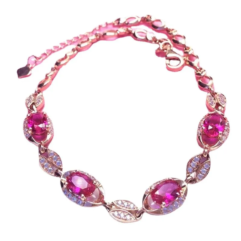 New 585 purple gold plated 14K rose gold inlaid ruby light luxury bracelet for women