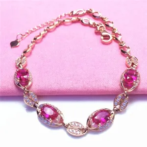 New 585 purple gold plated 14K rose gold inlaid ruby light luxury bracelet for women