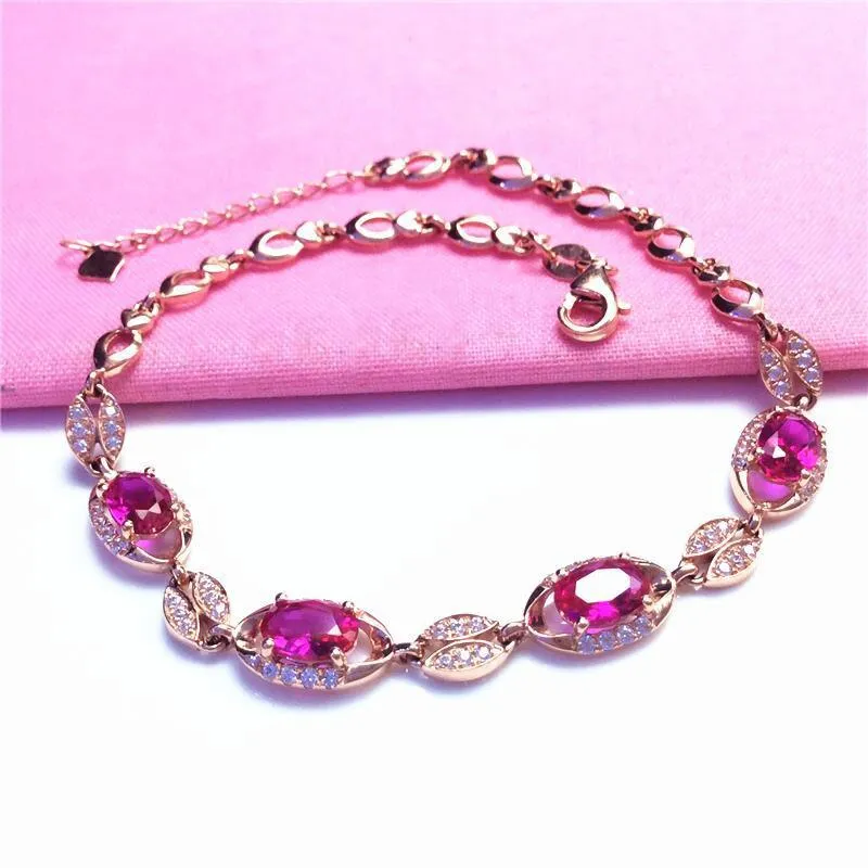 New 585 purple gold plated 14K rose gold inlaid ruby light luxury bracelet for women