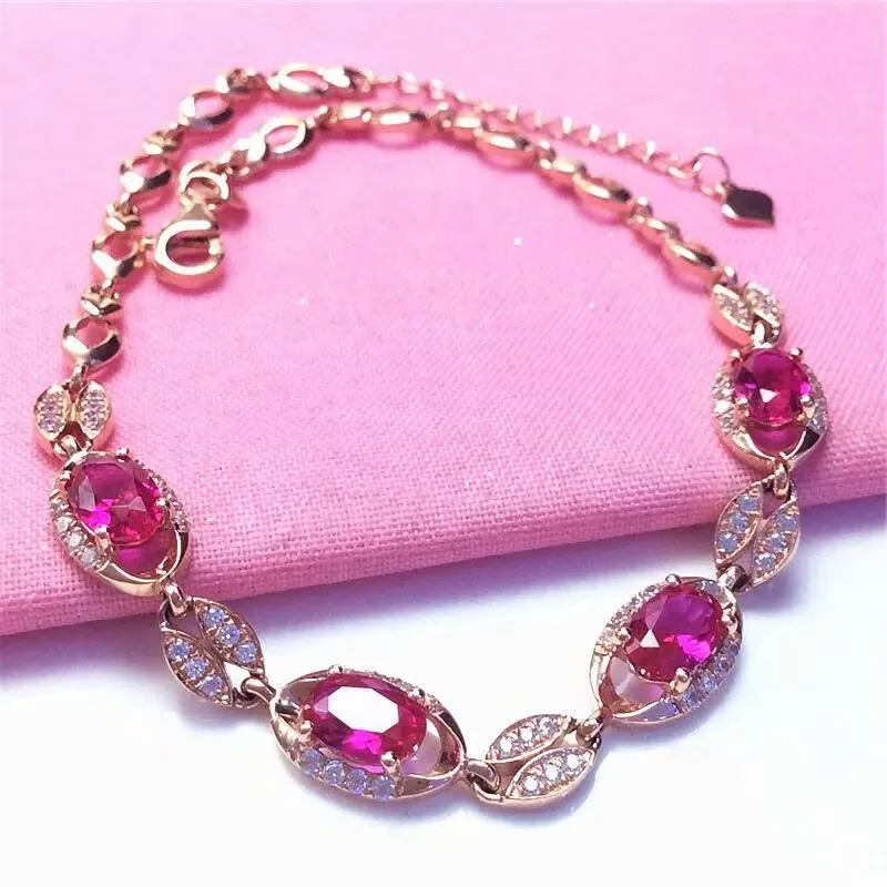 New 585 purple gold plated 14K rose gold inlaid ruby light luxury bracelet for women