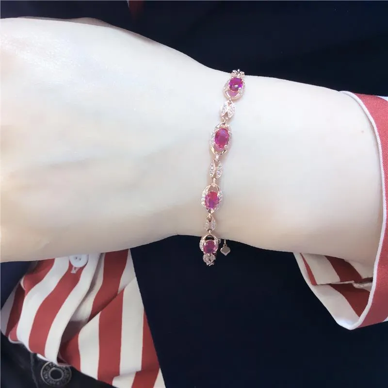 New 585 purple gold plated 14K rose gold inlaid ruby light luxury bracelet for women