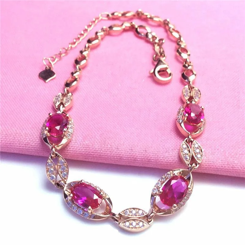 New 585 purple gold plated 14K rose gold inlaid ruby light luxury bracelet for women